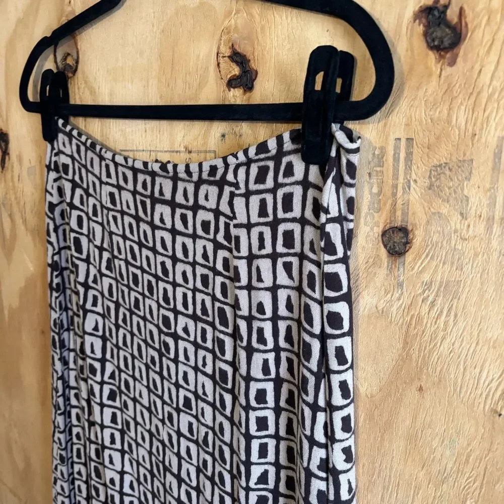Vintage Express Brown Abstract Print Midi Pencil Skirt Sz 9/10 - Picture 3 of 8